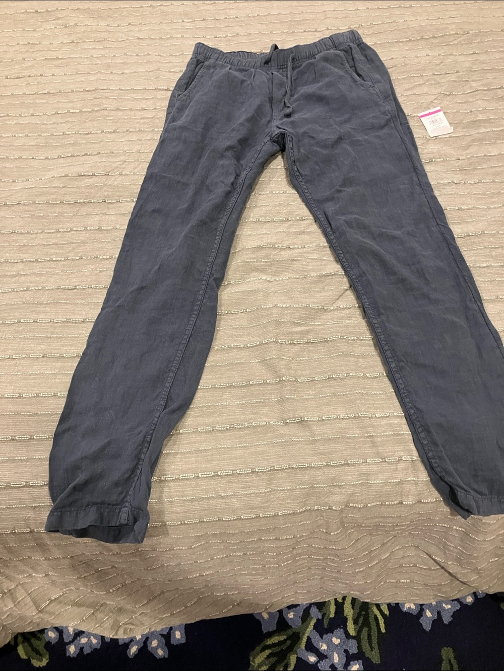 Faherty Slate Blue Drawstring Linen Jogger Style pants